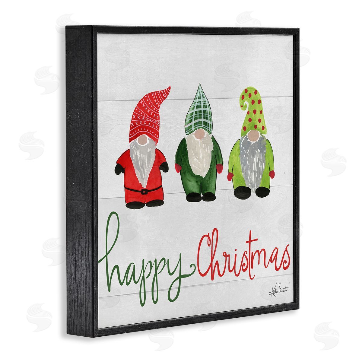 Katie Doucette Happy Christmas Jolly Holiday Gnomes Patterned Hats  Black Framed Glicee Wall Art Print