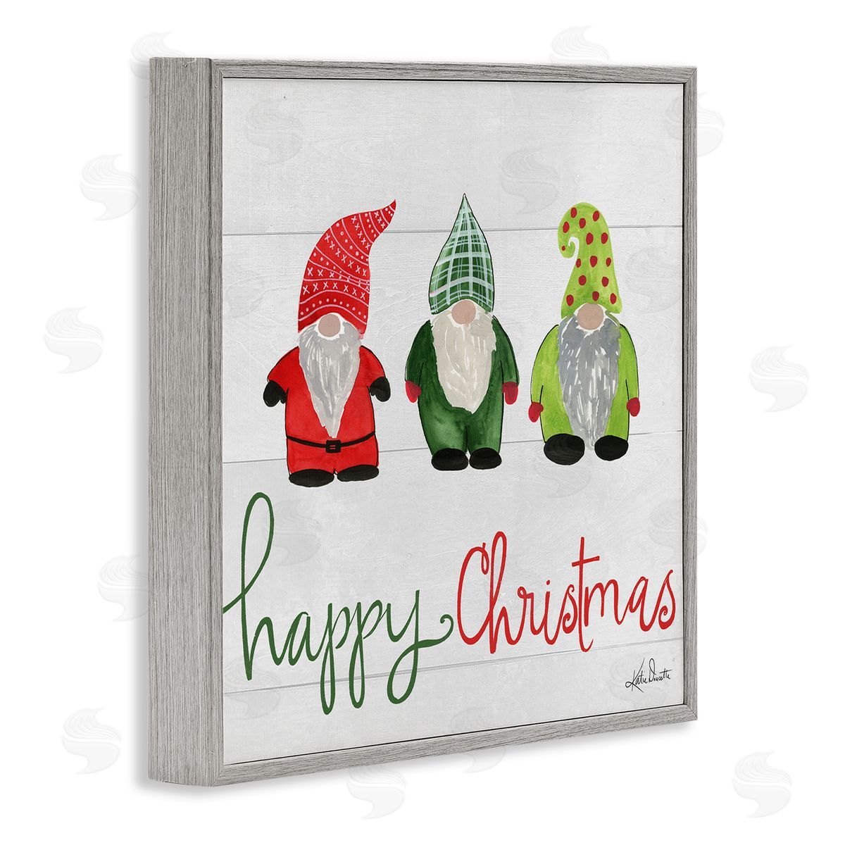 Katie Doucette Happy Christmas Jolly Holiday Gnomes Patterned Hats  Gray Framed Glicee Wall Art Print