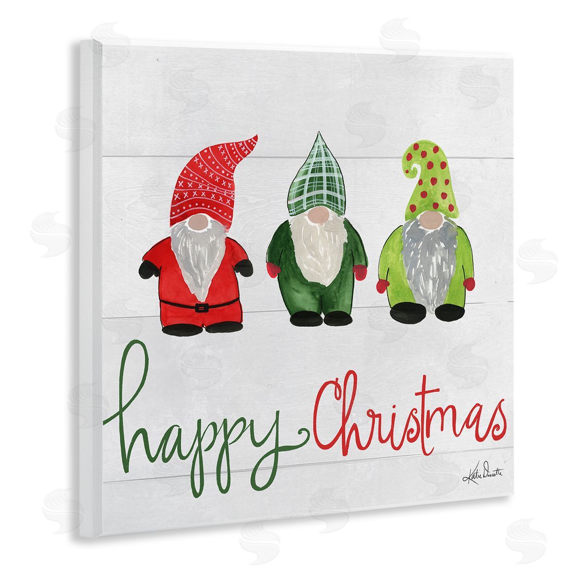 Katie Doucette Happy Christmas Jolly Holiday Gnomes Patterned Hats  Wooden Wall Plaque Art Print
