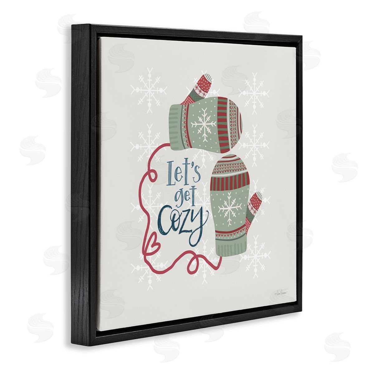 Lisa Larson Let's Get Cozy Winter Mittens Snowflake Pattern  Black Floating Frame Canvas Wall Art Print