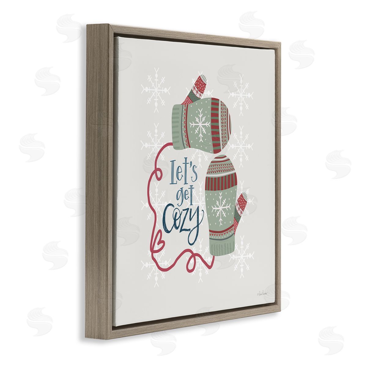 Lisa Larson Let's Get Cozy Winter Mittens Snowflake Pattern  Brown Floating Frame Canvas Wall Art Print