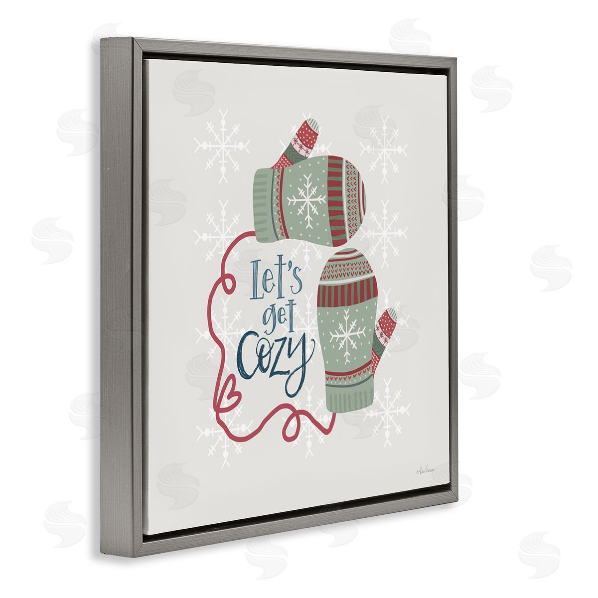 Lisa Larson Let's Get Cozy Winter Mittens Snowflake Pattern  Gray Floating Frame Canvas Wall Art Print