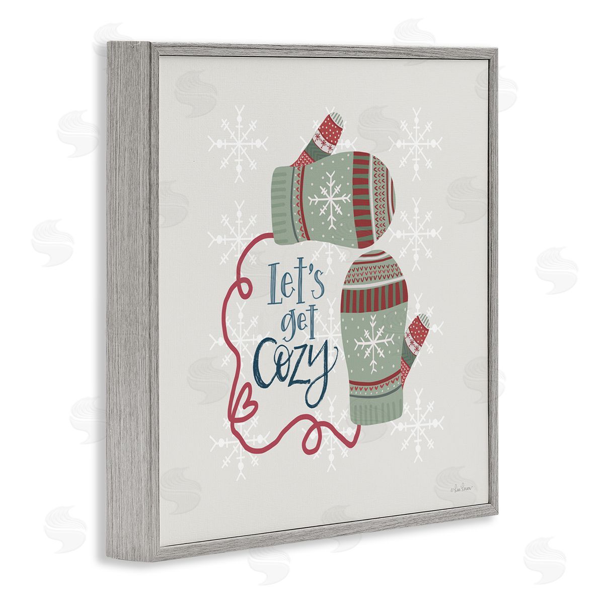 Lisa Larson Let's Get Cozy Winter Mittens Snowflake Pattern  Gray Framed Glicee Wall Art Print