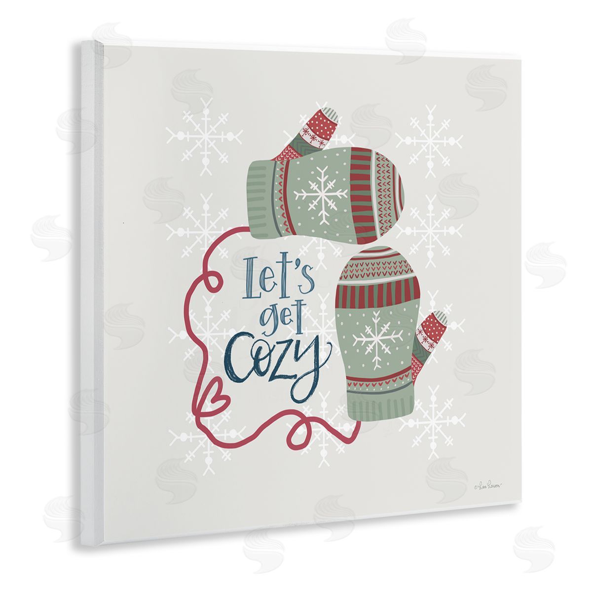 Lisa Larson Let's Get Cozy Winter Mittens Snowflake Pattern  Wooden Wall Plaque Art Print