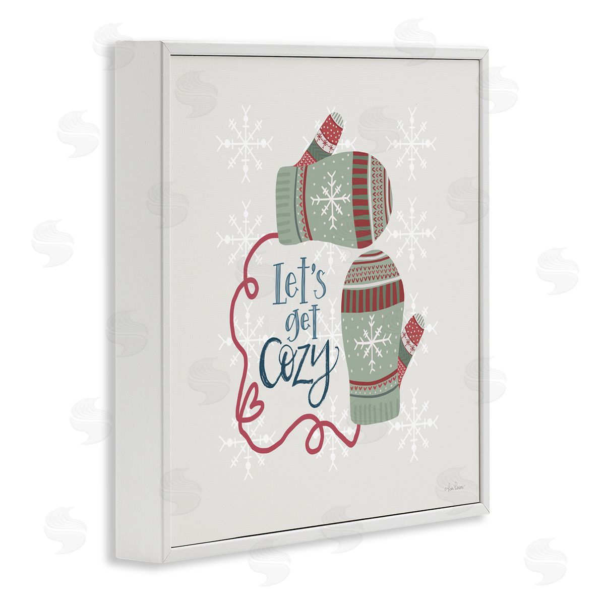 Lisa Larson Let's Get Cozy Winter Mittens Snowflake Pattern  White Framed Glicee Wall Art Print