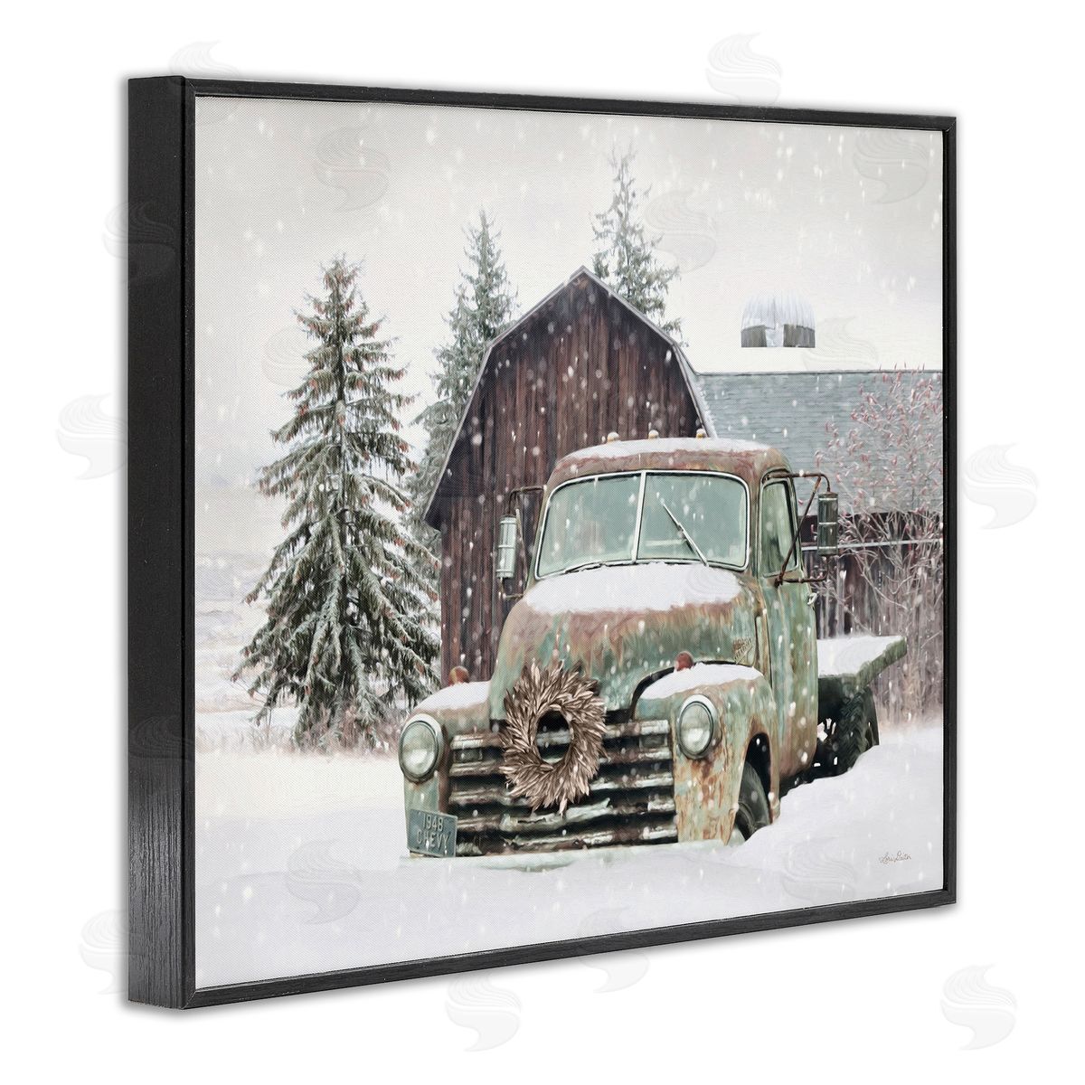 Winter Rural Vintage Truck & Barn Black Frame Print Wall Art, Home Decor by Lori Deiter