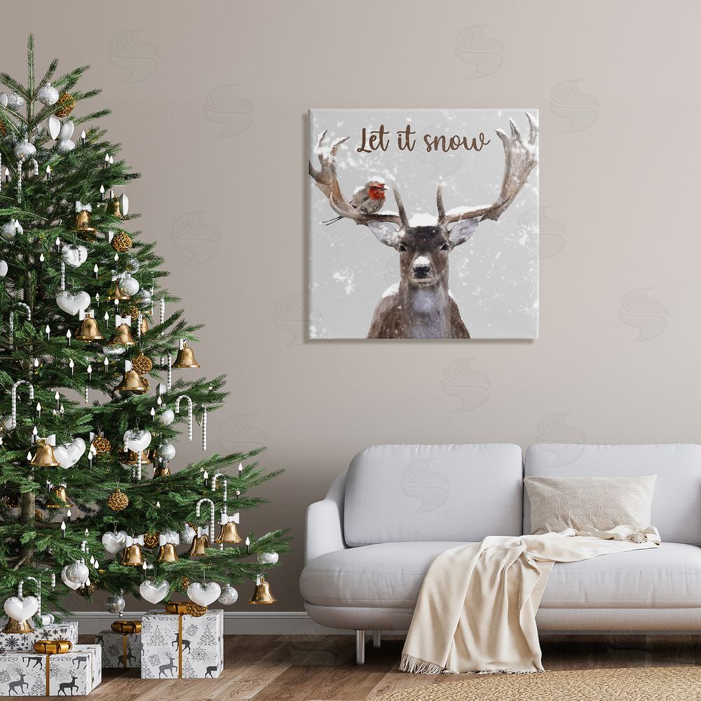 Marcus Prime Let It Snow Winter Bird Perched Deer Antlers  Canvas Wall Art in Room