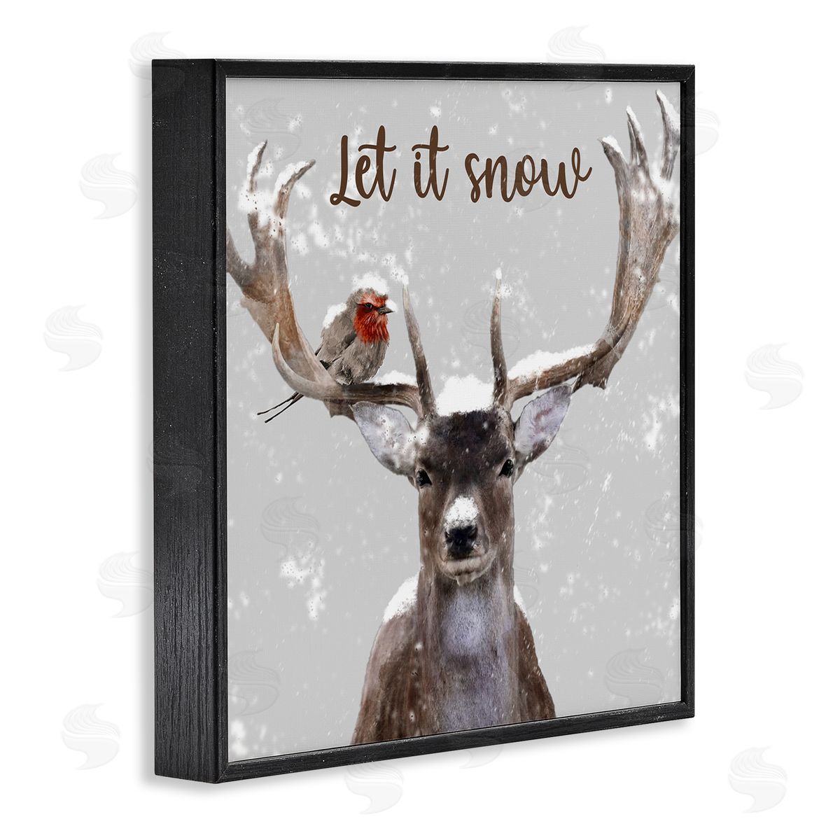 Marcus Prime Let It Snow Winter Bird Perched Deer Antlers  Black Framed Glicee Wall Art Print