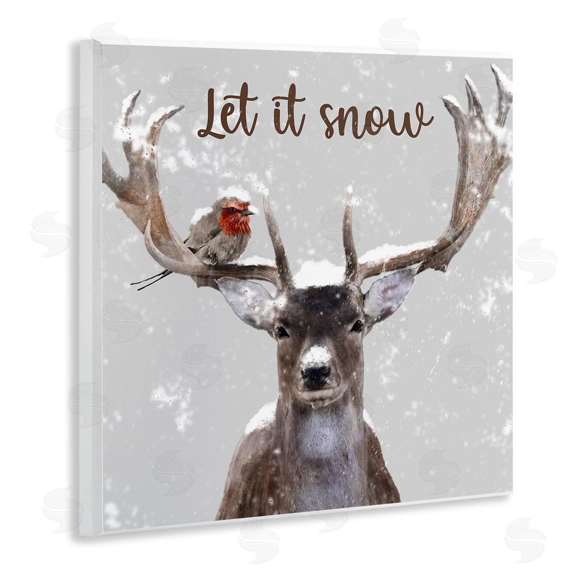 Marcus Prime Let It Snow Winter Bird Perched Deer Antlers  Wooden Wall Plaque Art Print