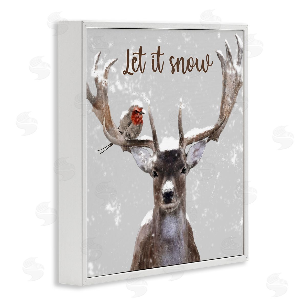 Marcus Prime Let It Snow Winter Bird Perched Deer Antlers  White Framed Glicee Wall Art Print