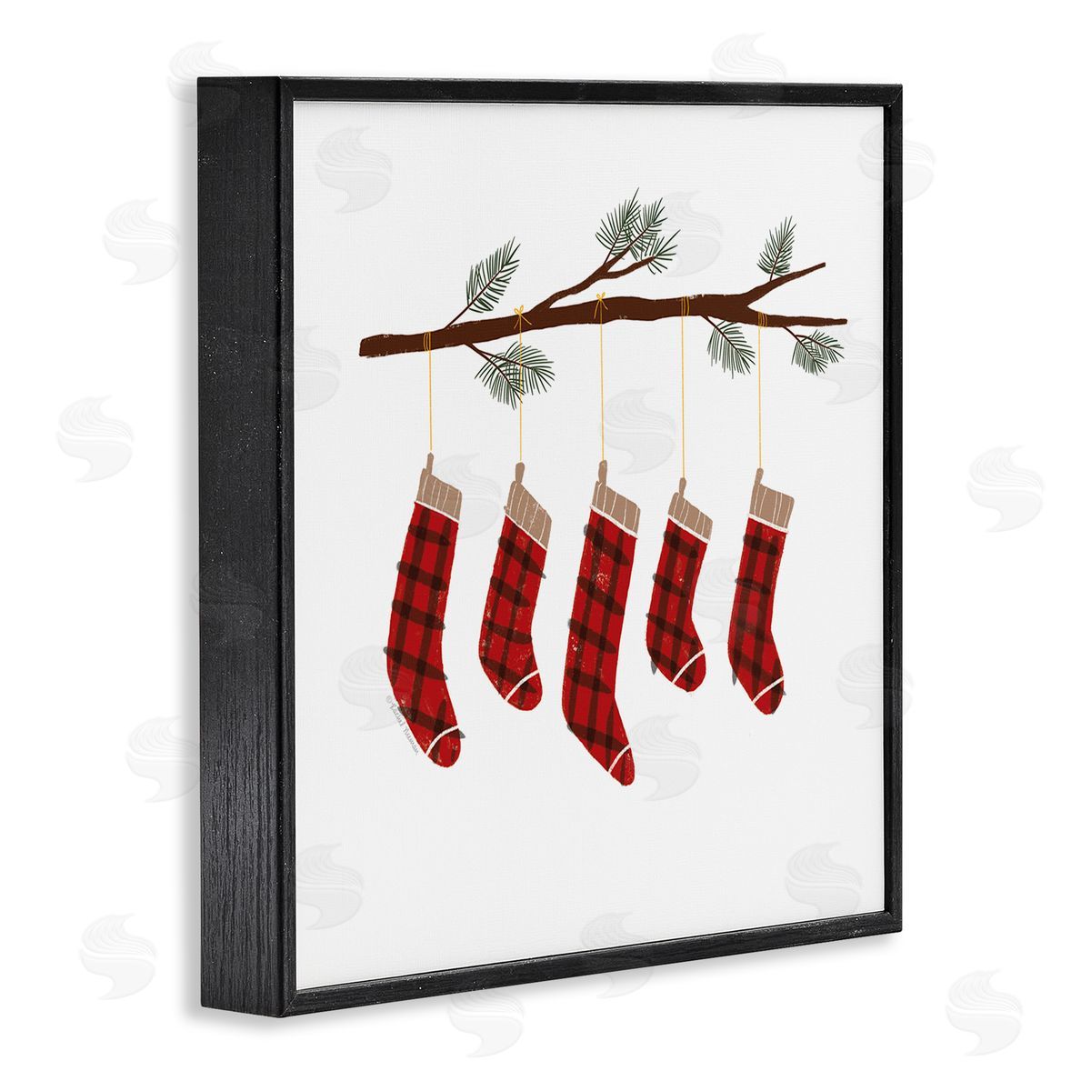 Rachel Nieman Cozy Hanging Tartan Stockings Winter Tree Branch Black Framed Glicee Wall Art Print