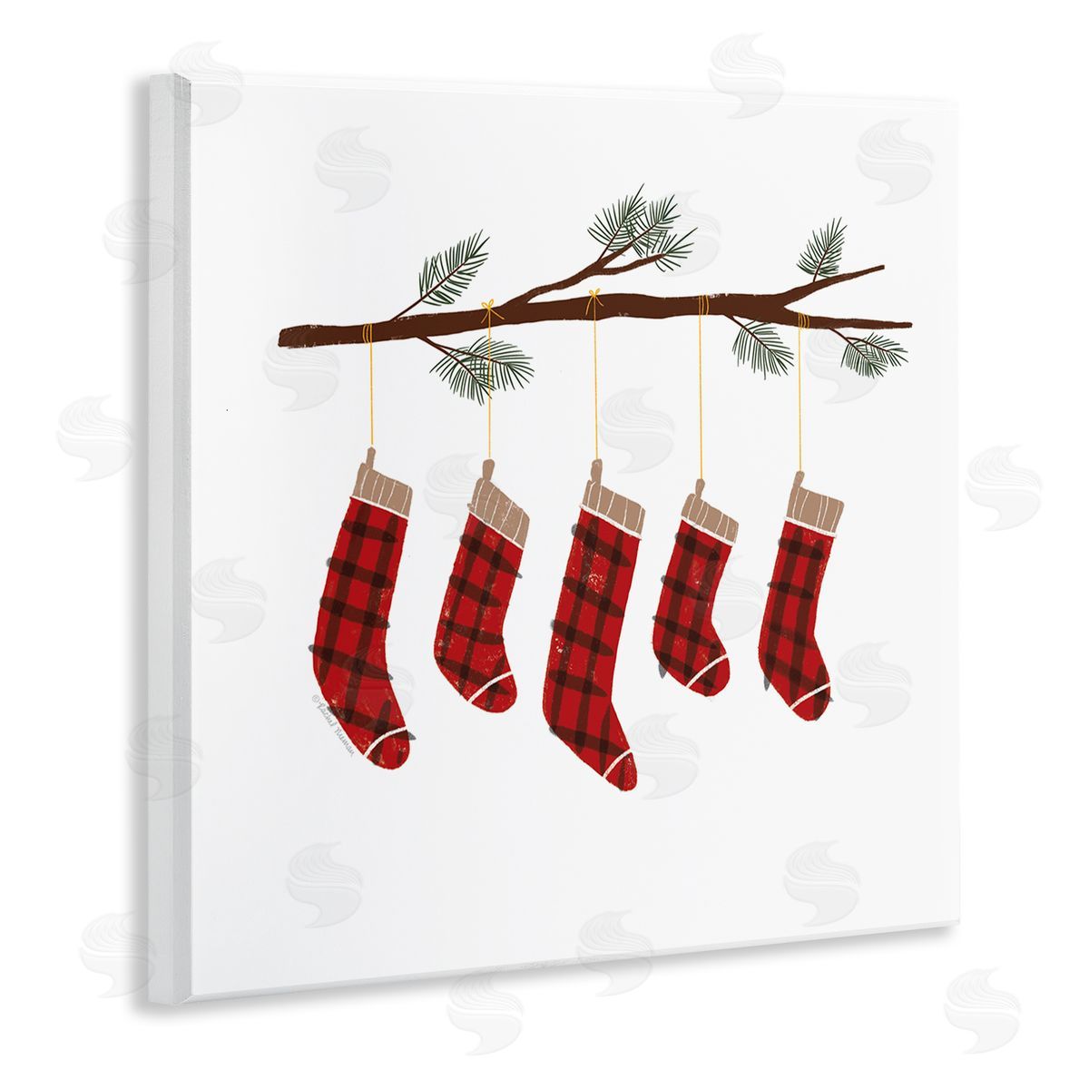 Rachel Nieman Cozy Hanging Tartan Stockings Winter Tree Branch Wooden Wall Plaque Art Print