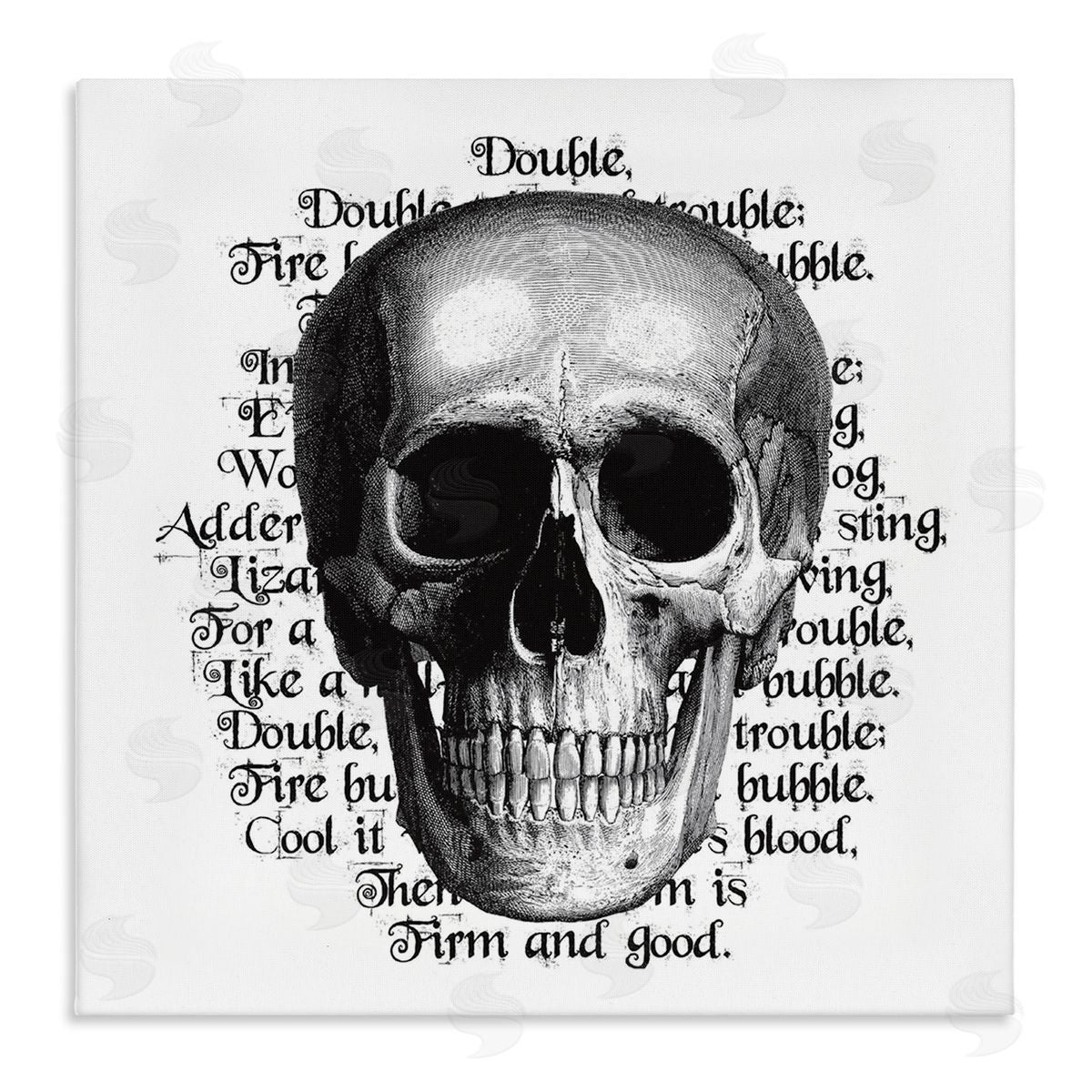 Lettered and Lined Spooky Skull Layered Vintage Script Hex Text  Stretched Canvas Wall Art Print