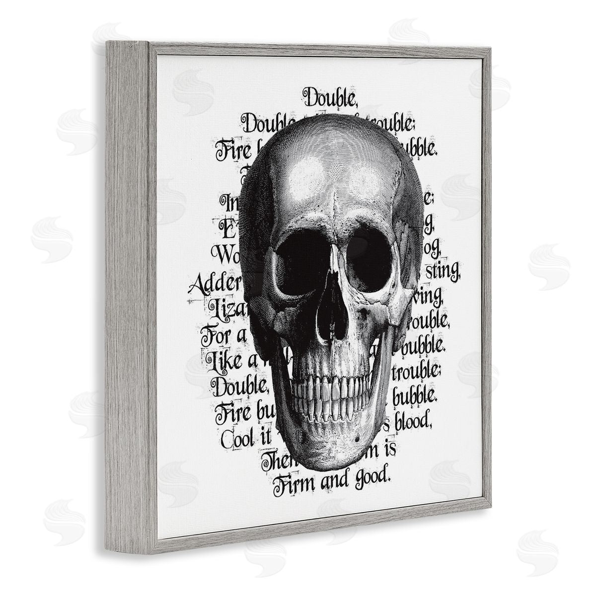 Lettered and Lined Spooky Skull Layered Vintage Script Hex Text Gray Framed Glicee Wall Art Print
