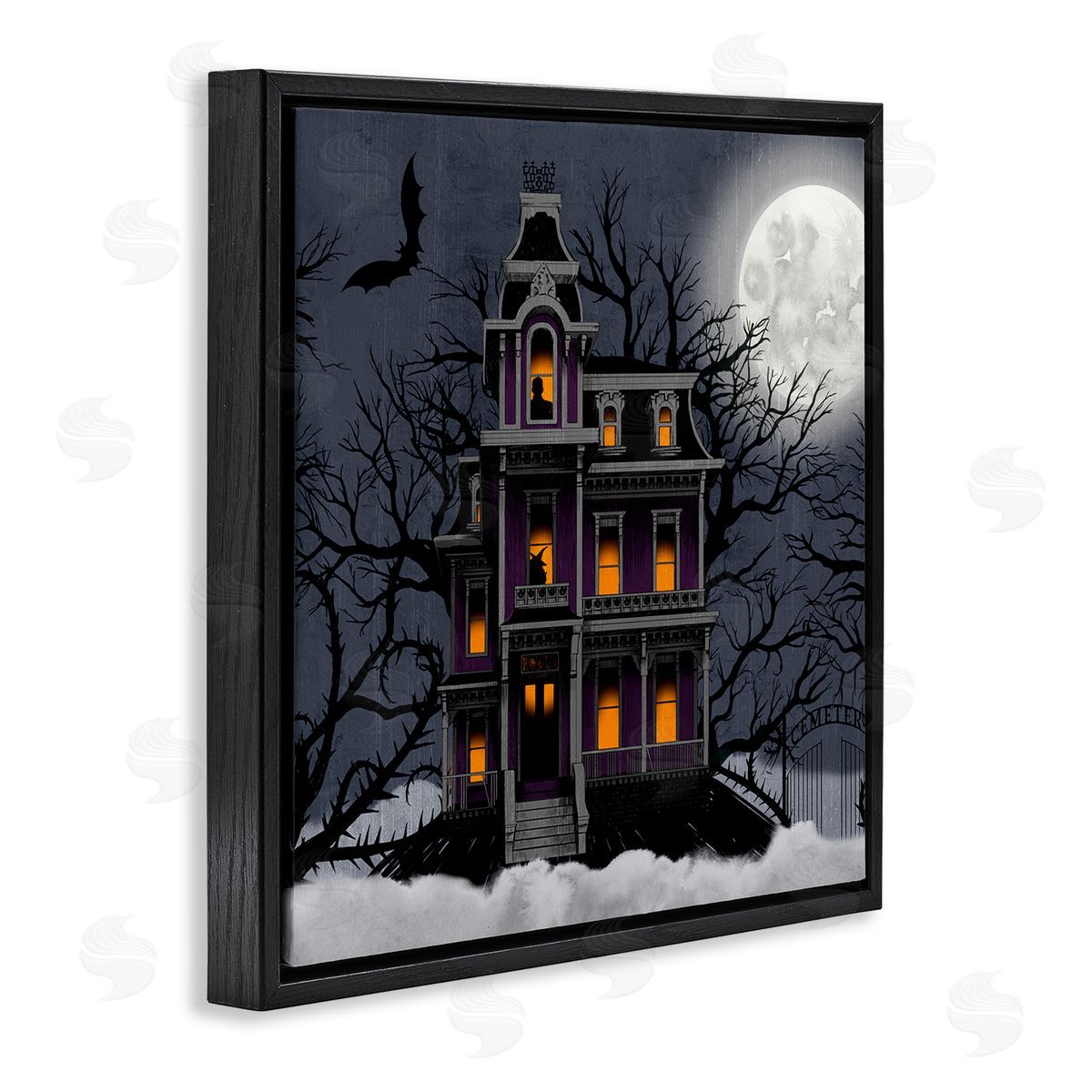 Creepy Haunted Halloween House Black Floating Frame Canvas Wall Art, Home Decor by Grace Popp
