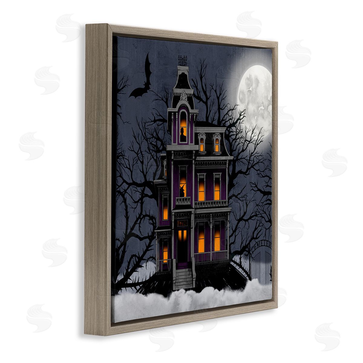 Creepy Haunted Halloween House Brown Floating Frame Canvas Wall Art, Home Decor by Grace Popp