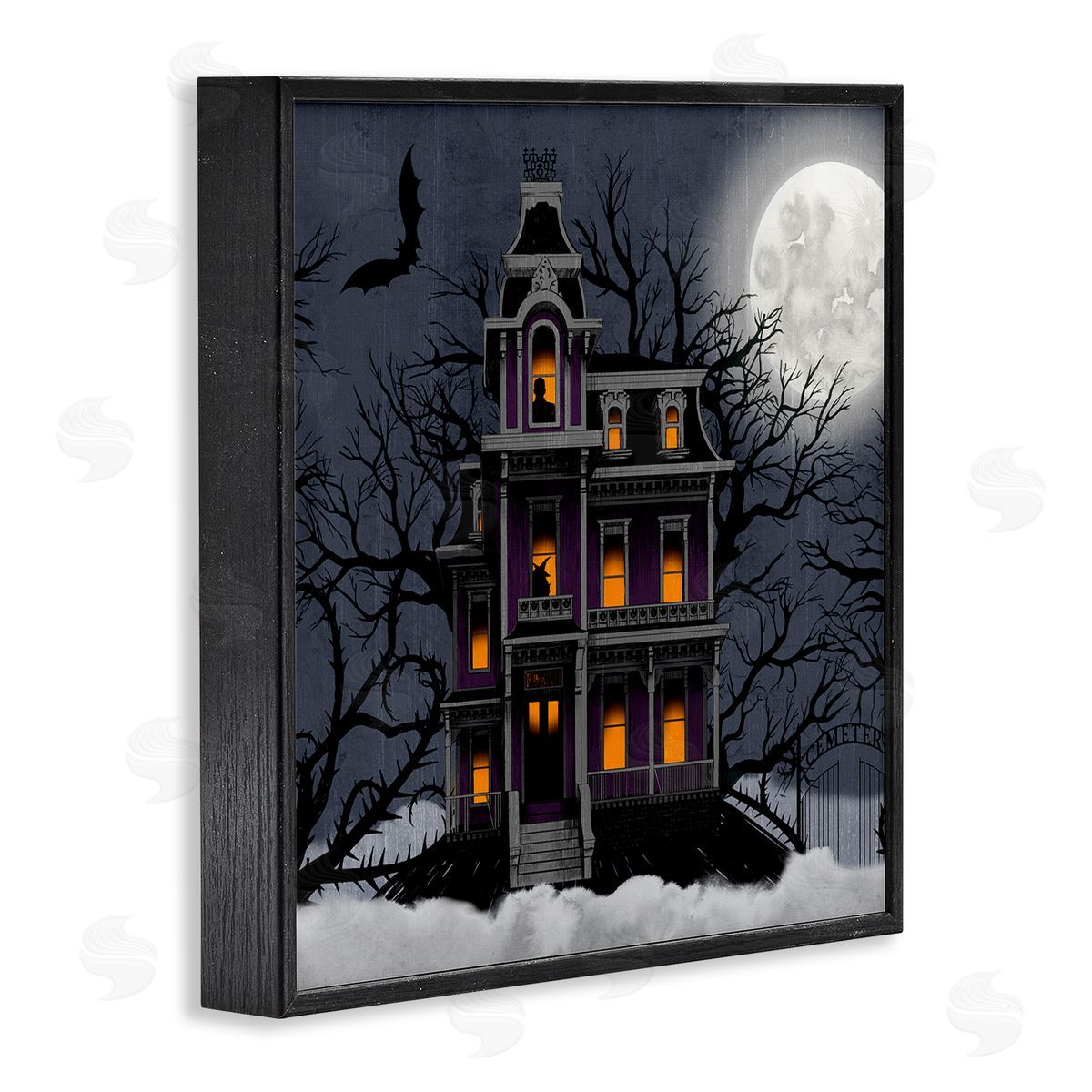 Creepy Haunted Halloween House Black Frame Print Wall Art, Home Decor by Grace Popp