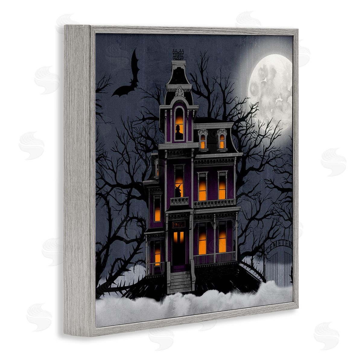 Creepy Haunted Halloween House Grey Frame Print Wall Art, Home Decor by Grace Popp