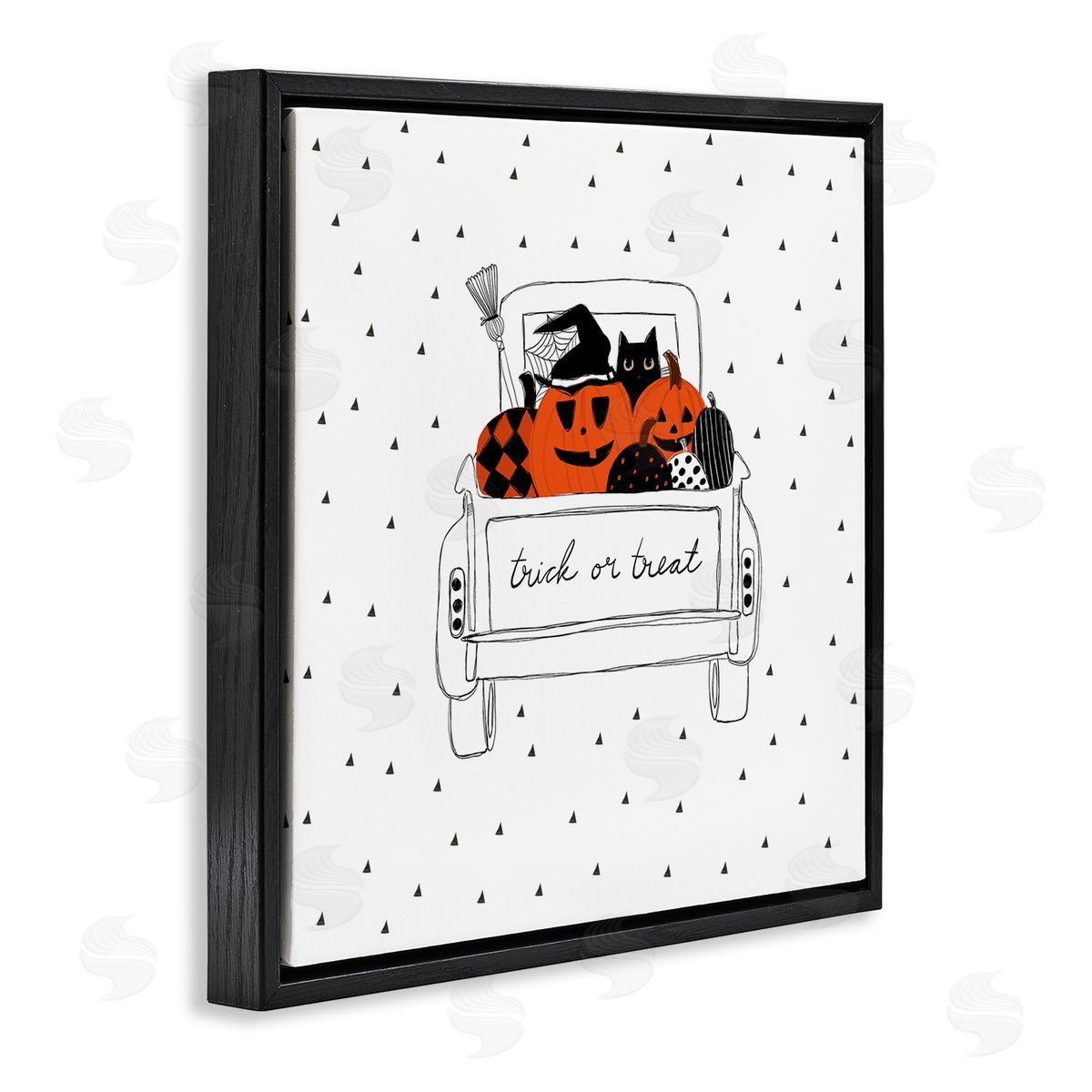 Amylee Weeks Trick Or Treat Truck Pumpkins Doodle Style Drawing Black Floating Frame Canvas Wall Art Print