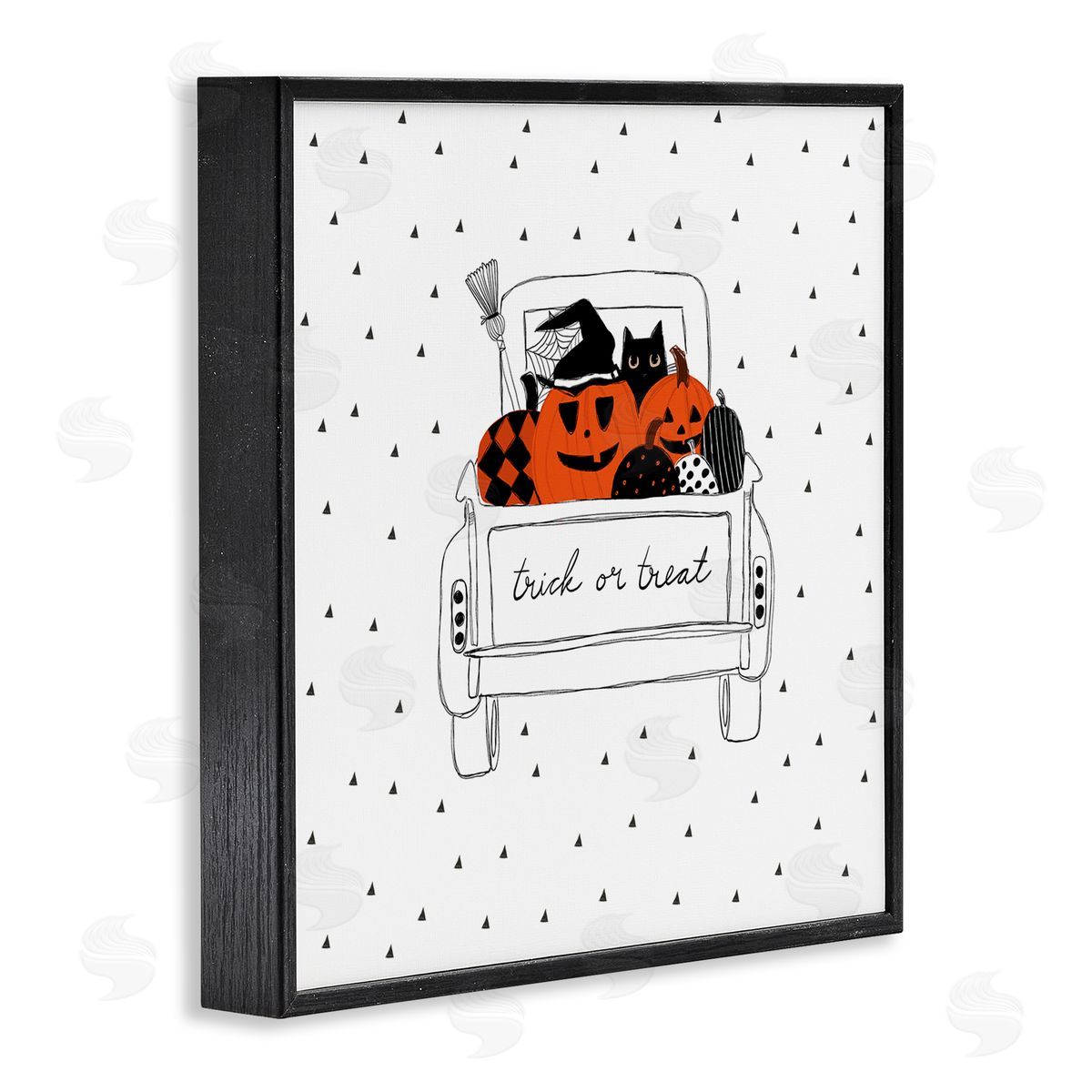 Amylee Weeks Trick Or Treat Truck Pumpkins Doodle Style Drawing Black Framed Glicee Wall Art Print