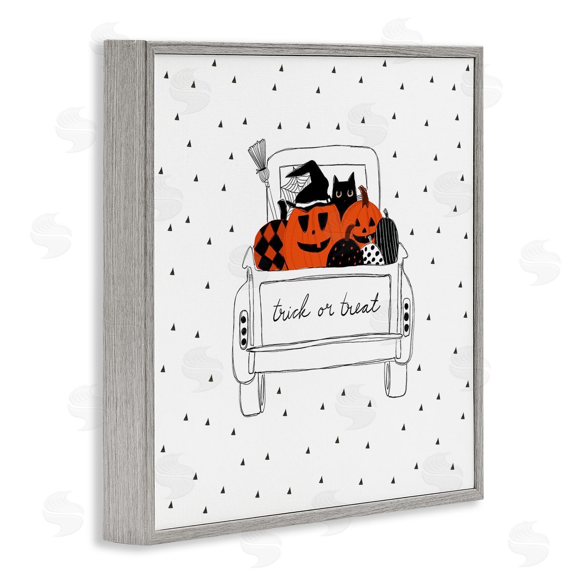 Amylee Weeks Trick Or Treat Truck Pumpkins Doodle Style Drawing Gray Framed Glicee Wall Art Print