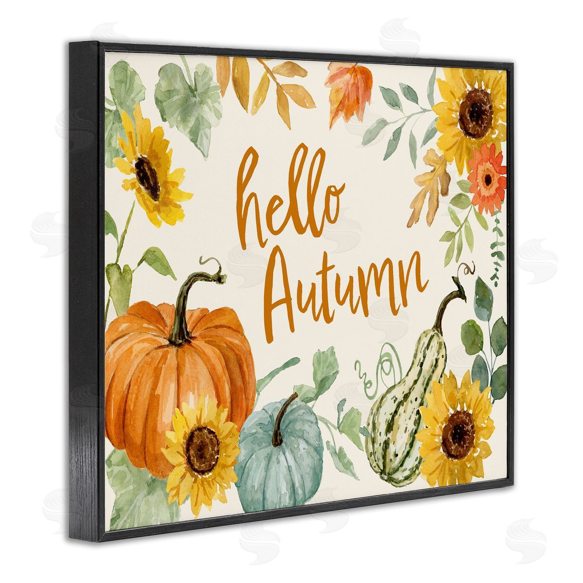 Victoria Barnes Hello Autumn Orange Calligraphy Fall Plants   Black Framed Giclee Wall Art Print