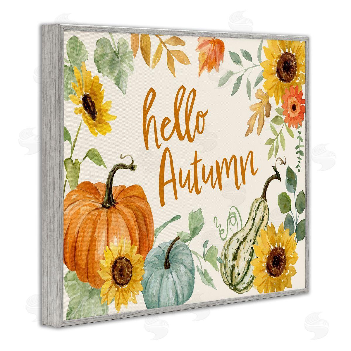 Victoria Barnes Hello Autumn Orange Calligraphy Fall Plants   Gray Framed Giclee Wall Art Print