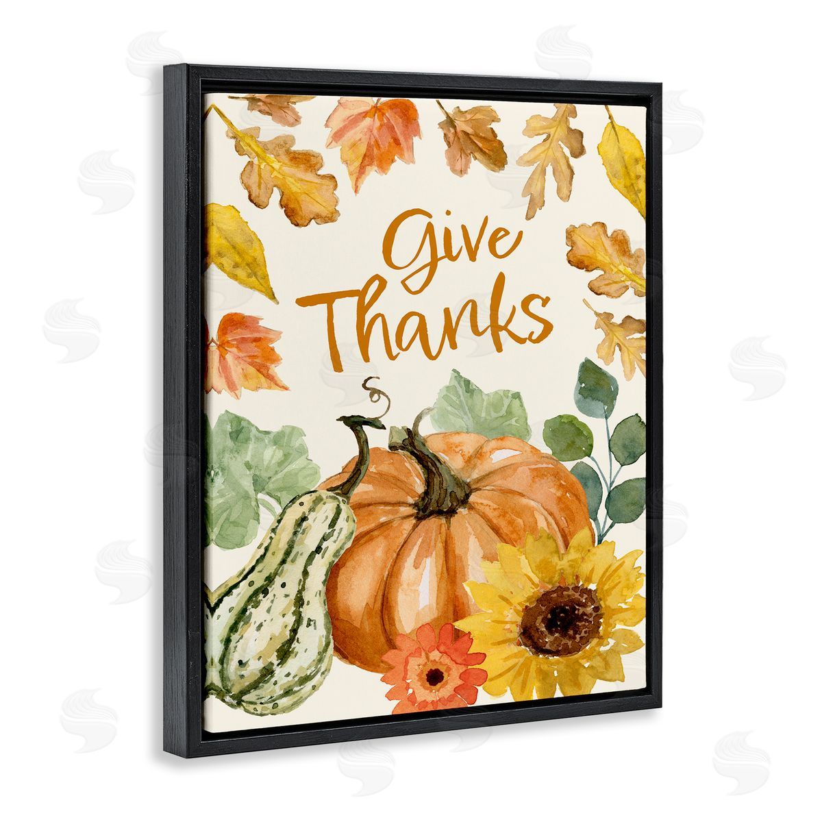 Victoria Barnes Give Thanks Harvest Gourds Leaves Autumnal   Black Floating Frame Canvas Wall Art Print