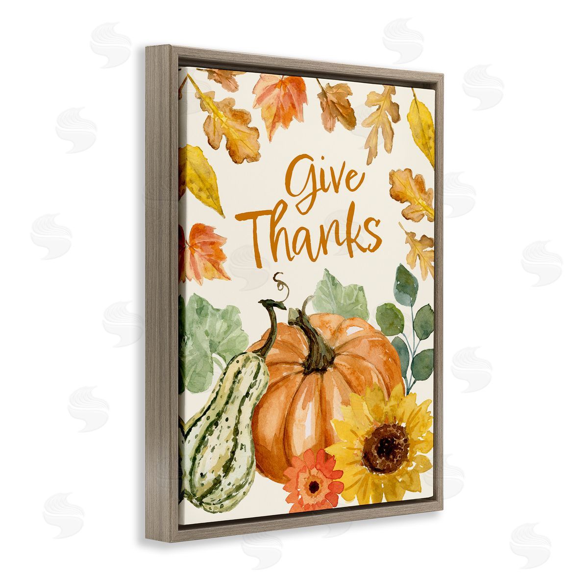 Victoria Barnes Give Thanks Harvest Gourds Leaves Autumnal   Brown Floating Frame Canvas Wall Art Print