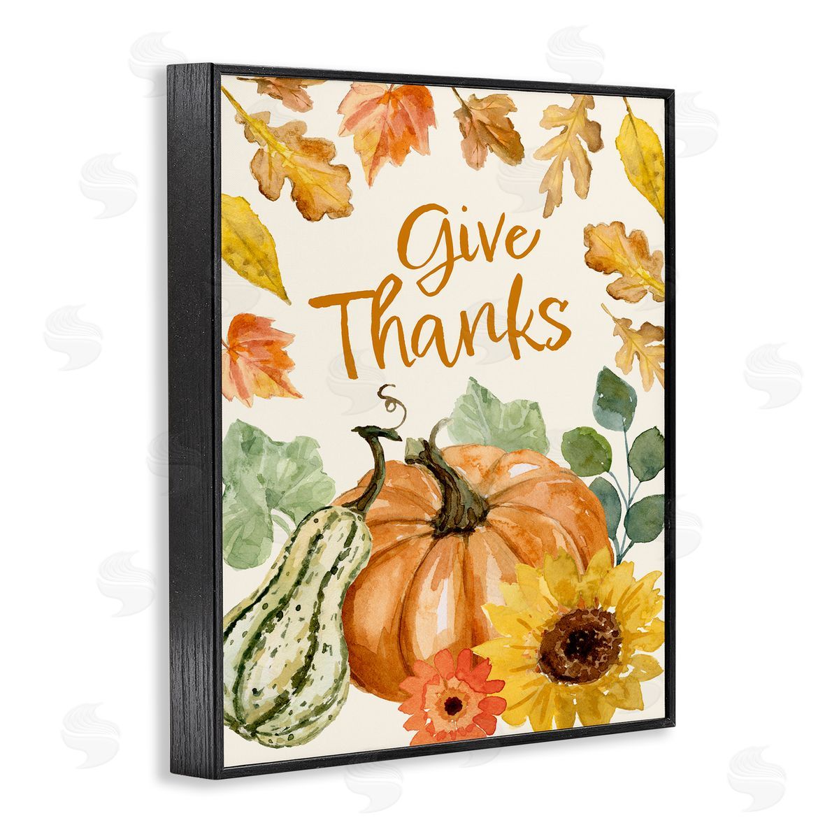 Victoria Barnes Give Thanks Harvest Gourds Leaves Autumnal   Black Framed Giclee Wall Art Print