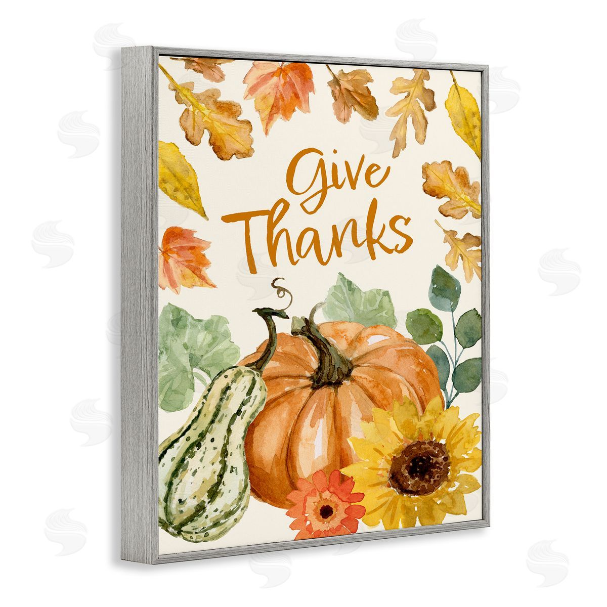 Victoria Barnes Give Thanks Harvest Gourds Leaves Autumnal   Gray Framed Giclee Wall Art Print