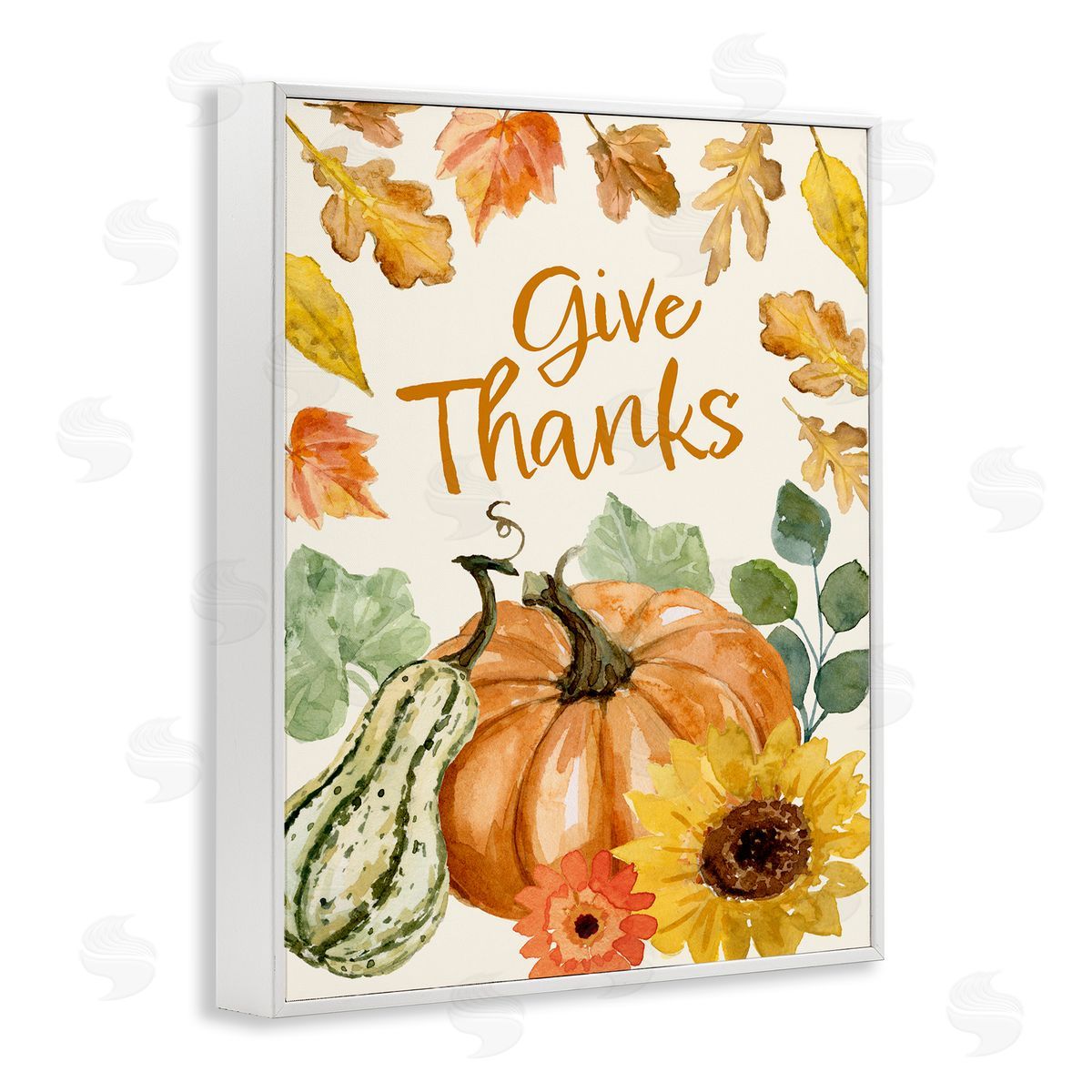 Victoria Barnes Give Thanks Harvest Gourds Leaves Autumnal   White Framed Giclee Wall Art Print