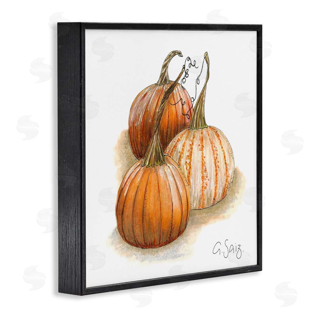 Ale Saiz Studio Detailed Autumn Pumpkins Gourds Still Life Illustration Black Framed Glicee Wall Art Print