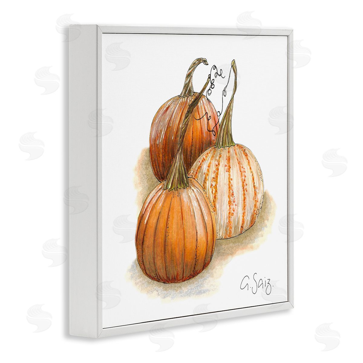 Ale Saiz Studio Detailed Autumn Pumpkins Gourds Still Life Illustration White Framed Glicee Wall Art Print