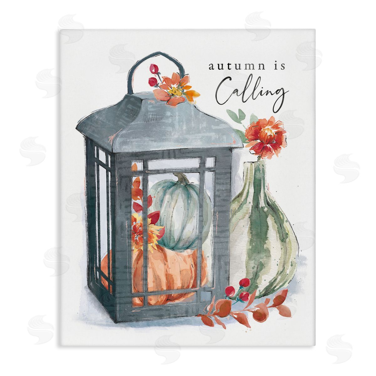 Courtney Morgenstern Autumn Is Calling Varied Gourds Floral Arrangement Watercolor Stretched Canvas Wall Art Print