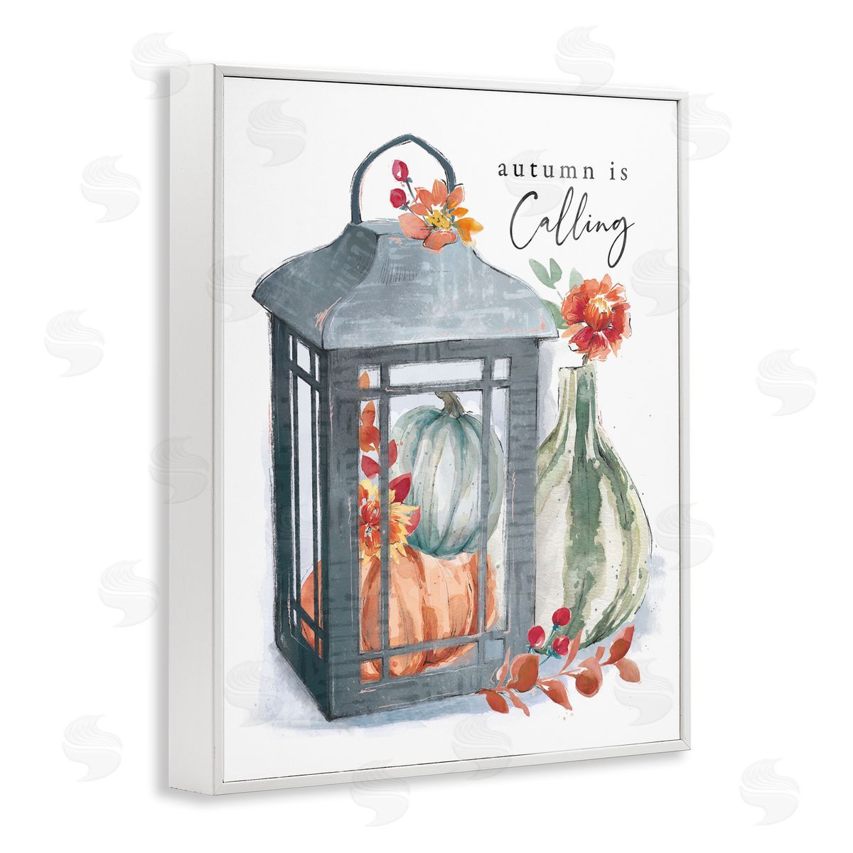 Courtney Morgenstern Autumn Is Calling Varied Gourds Floral Arrangement Watercolor White Framed Giclee Wall Art Print