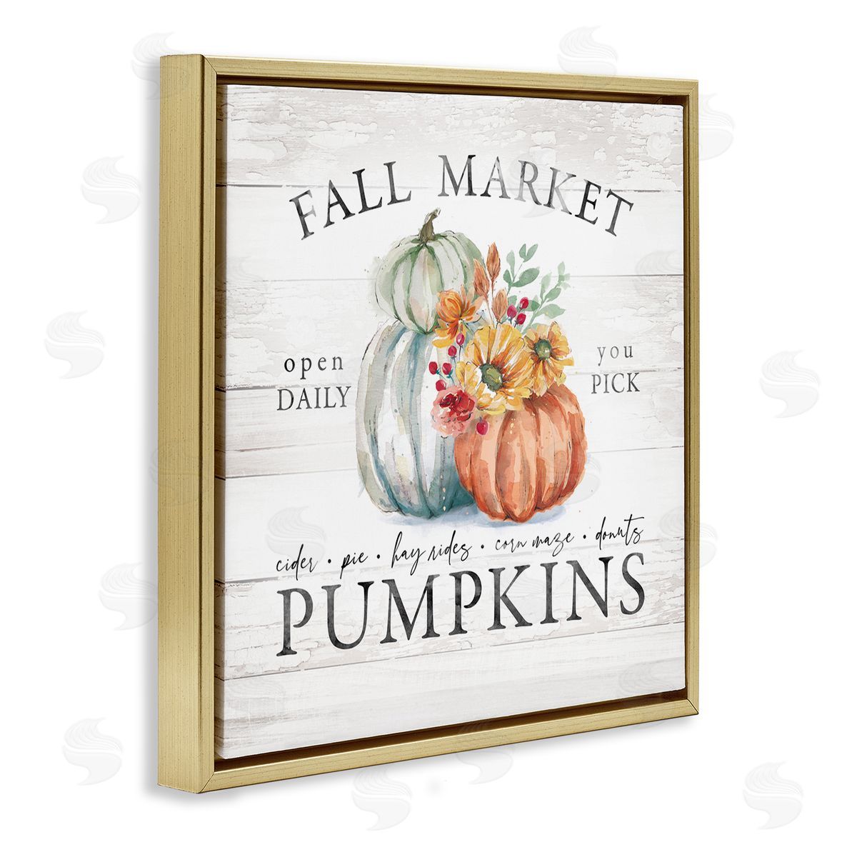 Fall Country Market Pumpkins Gold Floating Frame Canvas Wall Art, Home Decor by Courtney Morgenstern