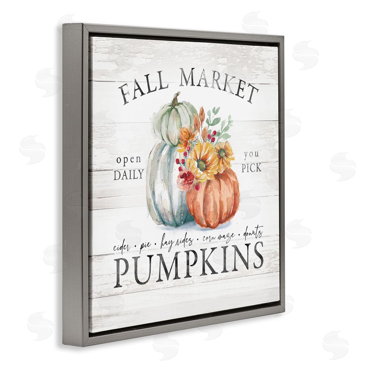 Fall Country Market Pumpkins Grey Floating Frame Canvas Wall Art, Home Decor by Courtney Morgenstern
