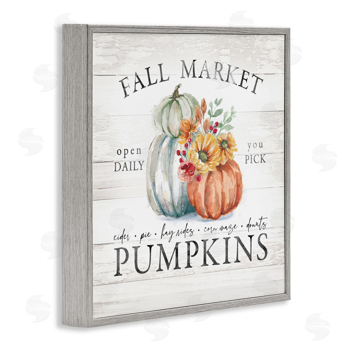 Fall Country Market Pumpkins Grey Frame Print Wall Art, Home Decor by Courtney Morgenstern