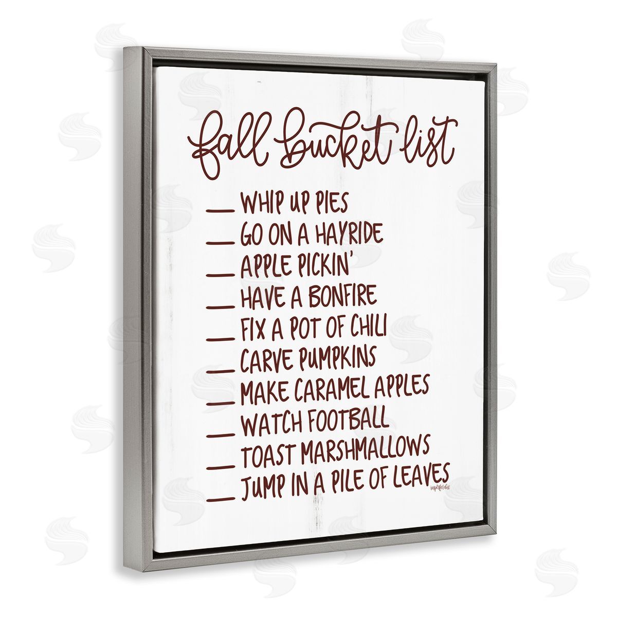 Imperfect Dust Fall Bucket List Seasonal Typography Grain Pattern Gray Floating Frame Canvas Wall Art Print