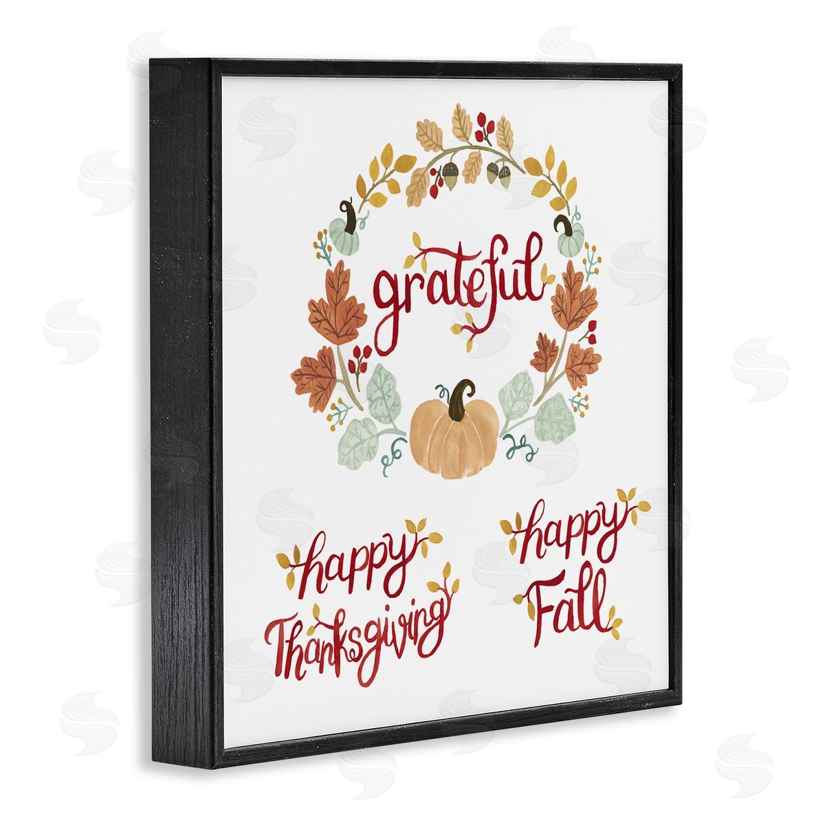 Heather Strianese Grateful Seasonal Thanksgiving Holiday Botanical Pumpkin Wreath Black Framed Glicee Wall Art Print