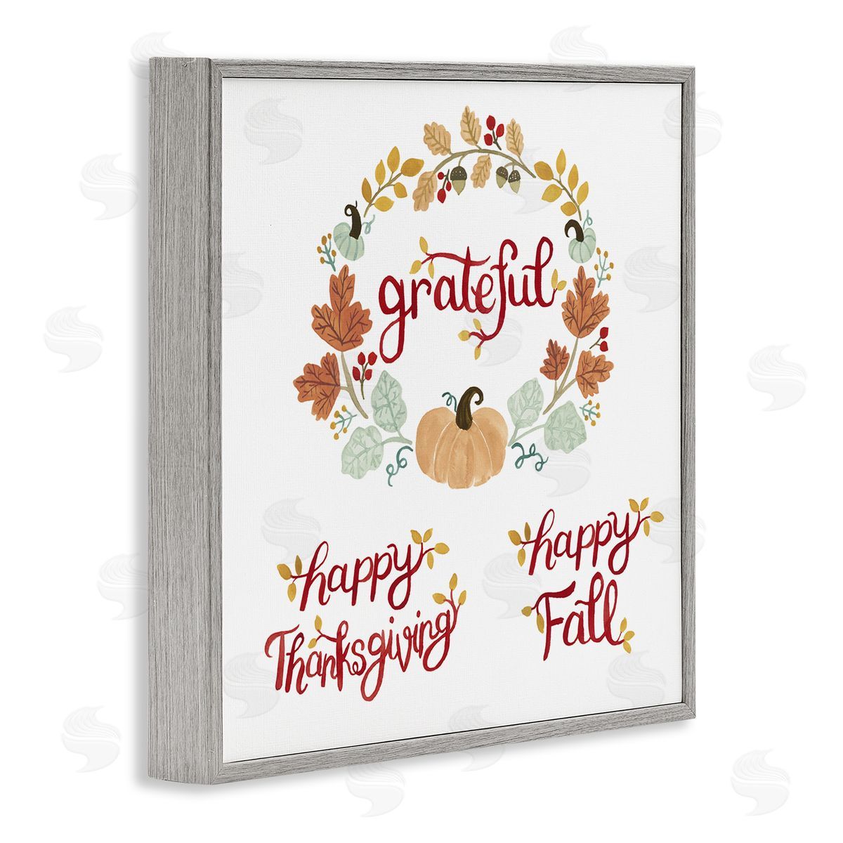 Heather Strianese Grateful Seasonal Thanksgiving Holiday Botanical Pumpkin Wreath Gray Framed Glicee Wall Art Print