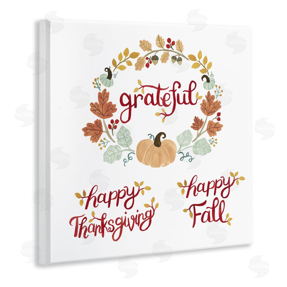 Heather Strianese Grateful Seasonal Thanksgiving Holiday Botanical Pumpkin Wreath Wooden Wall Plaque Art Print