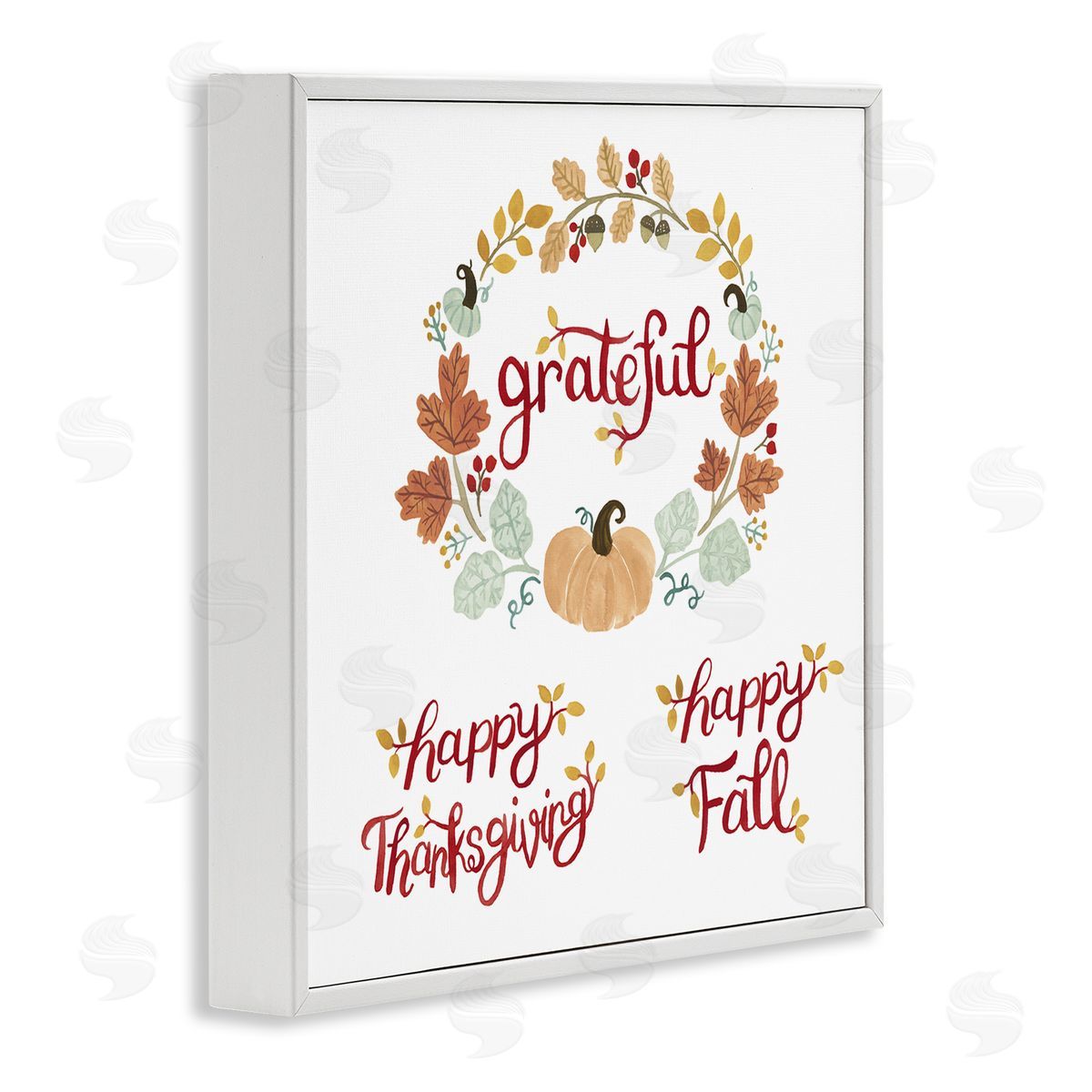 Heather Strianese Grateful Seasonal Thanksgiving Holiday Botanical Pumpkin Wreath White Framed Glicee Wall Art Print