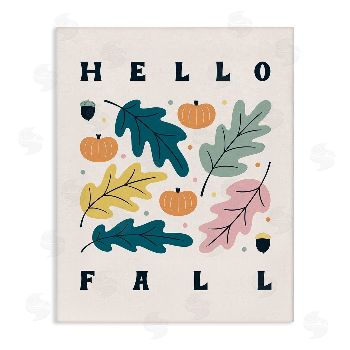 Jalynn Heerdt Hello Fall Modern Pastel Autumn Leaves Typography  Stretched Canvas Wall Art Print