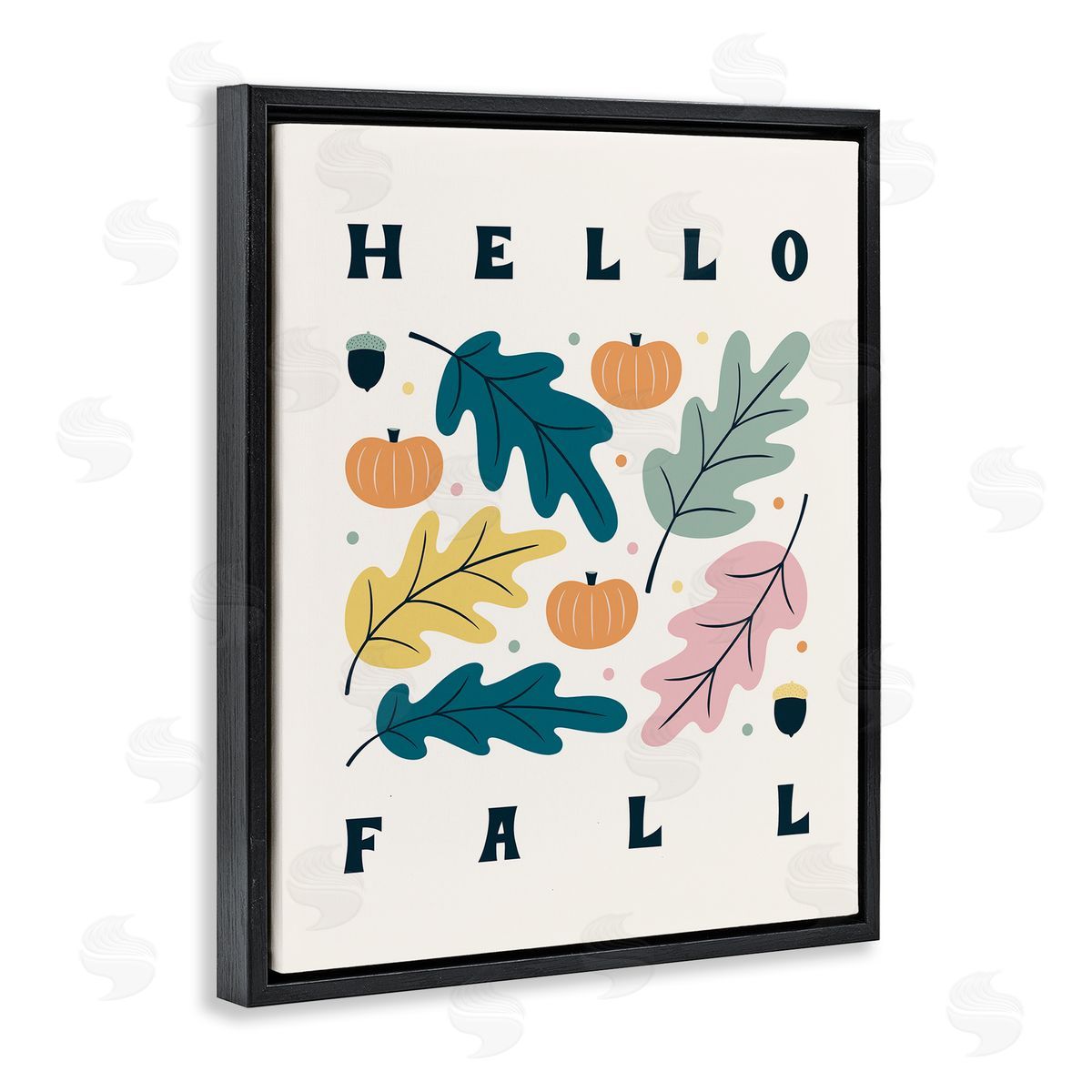 Jalynn Heerdt Hello Fall Modern Pastel Autumn Leaves Typography  Black Floating Frame Canvas Wall Art Print