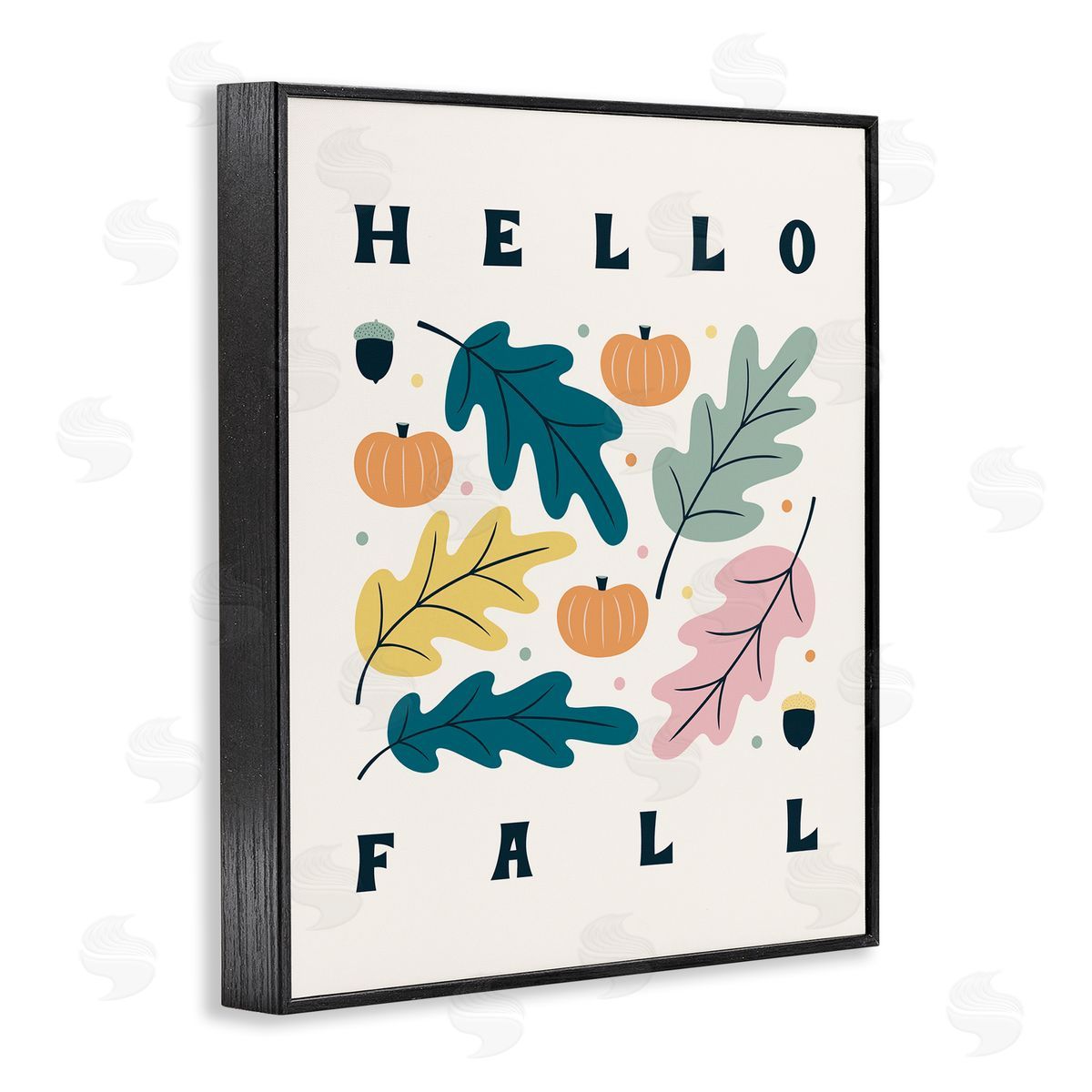 Jalynn Heerdt Hello Fall Modern Pastel Autumn Leaves Typography  Black Framed Giclee Wall Art Print