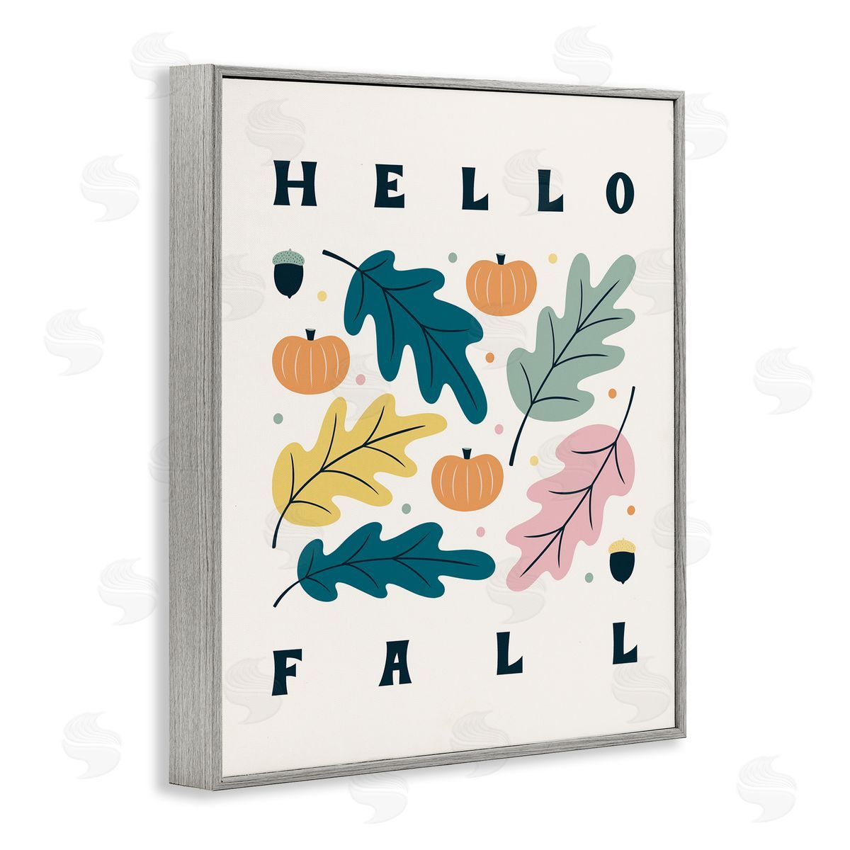 Jalynn Heerdt Hello Fall Modern Pastel Autumn Leaves Typography  Gray Framed Giclee Wall Art Print