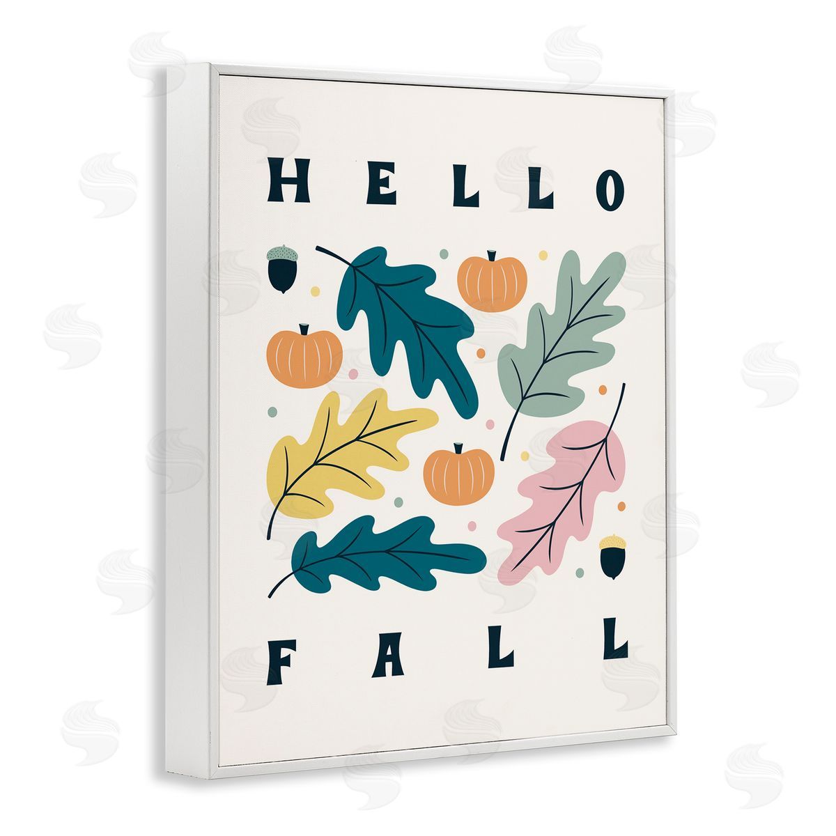 Jalynn Heerdt Hello Fall Modern Pastel Autumn Leaves Typography  White Framed Giclee Wall Art Print