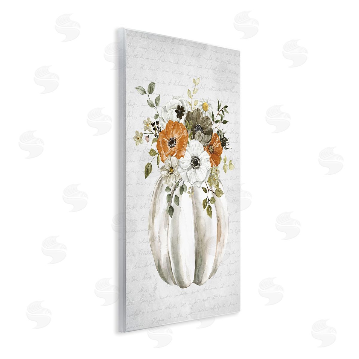Lettered and Lined Festive Flower Bouquet Pumpkin Cursive Words  Wall Plaque Art Print